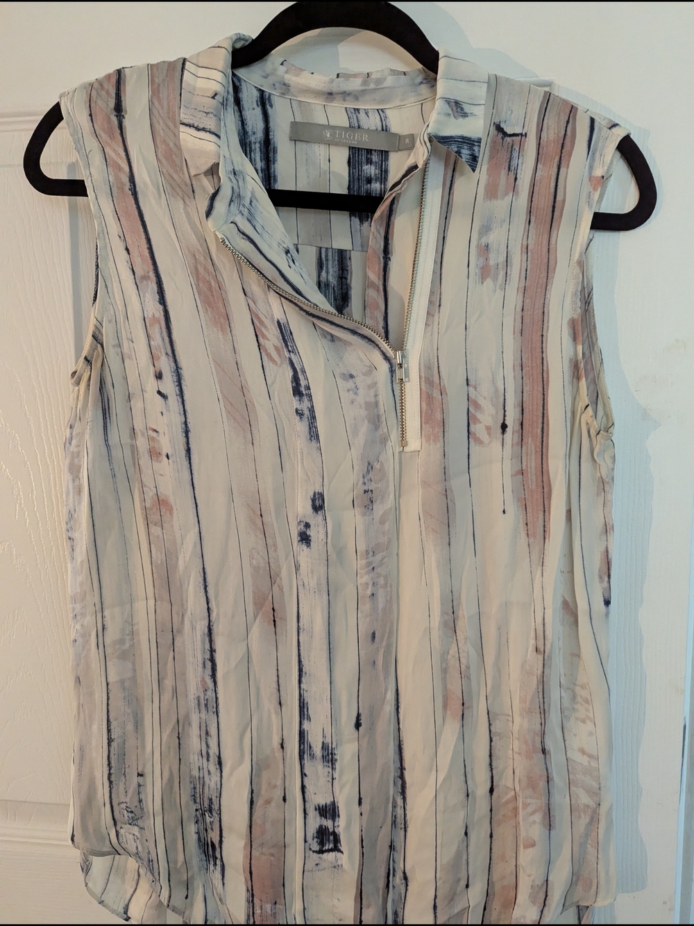 Tiger of Sweden Sleeveless Striped Zip-Front Camisole in Cream, Navy and Blush